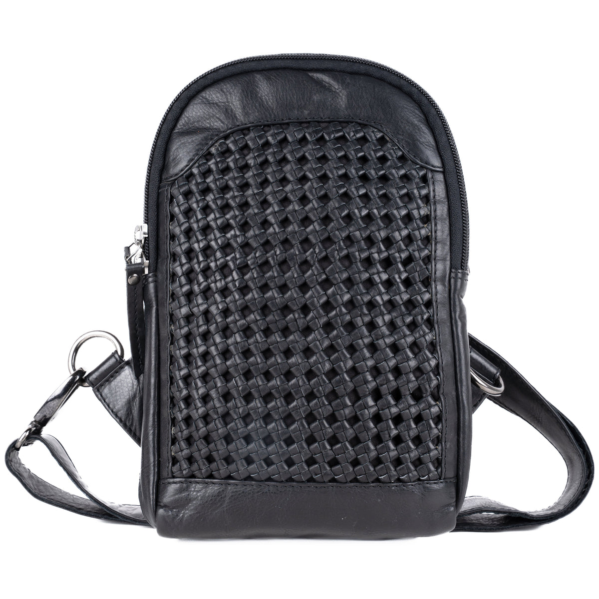 Concealed Carry Bristol Sling Leather Backpack in Black – front view