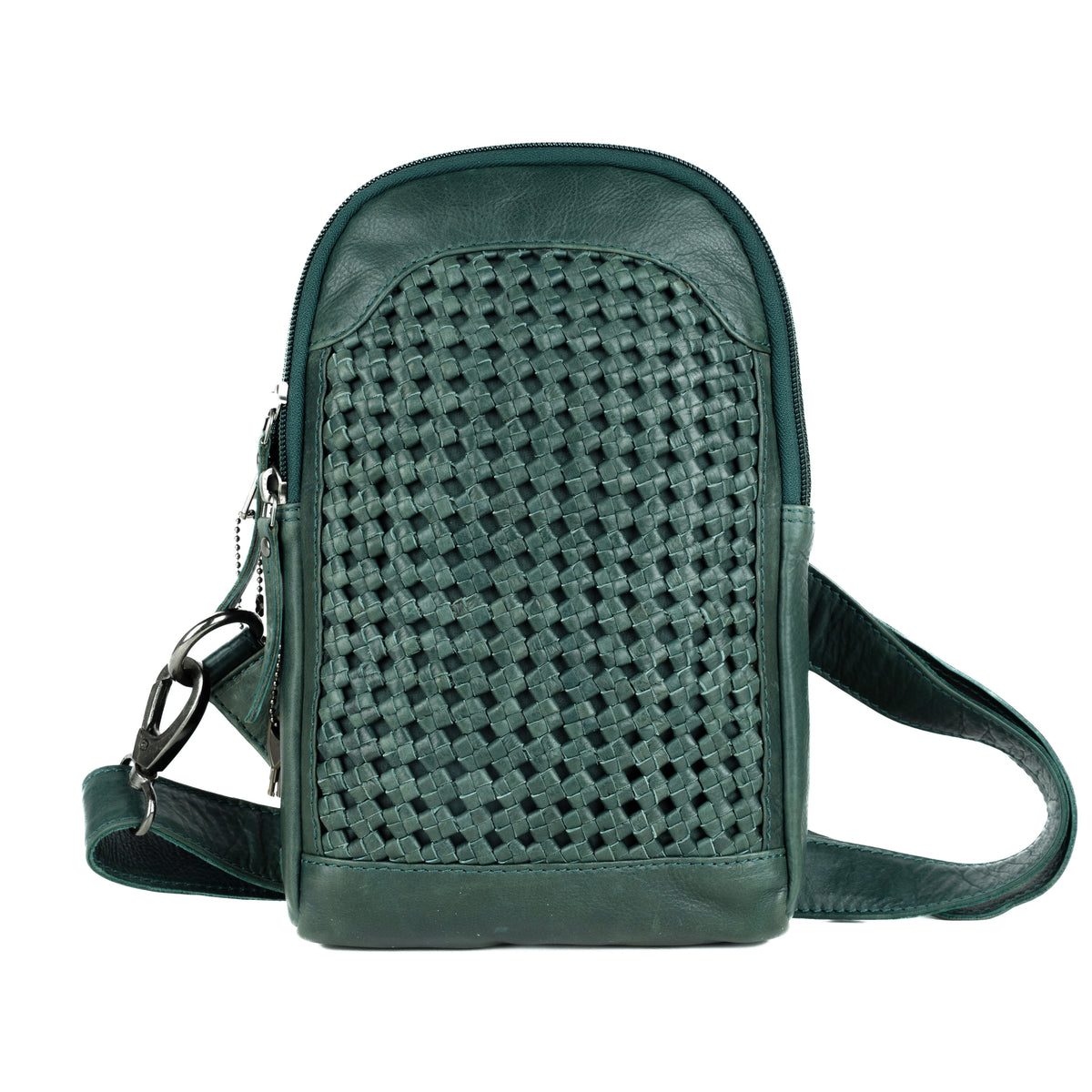 Concealed Carry Bristol Sling Leather Backpack in Forest Green – front view