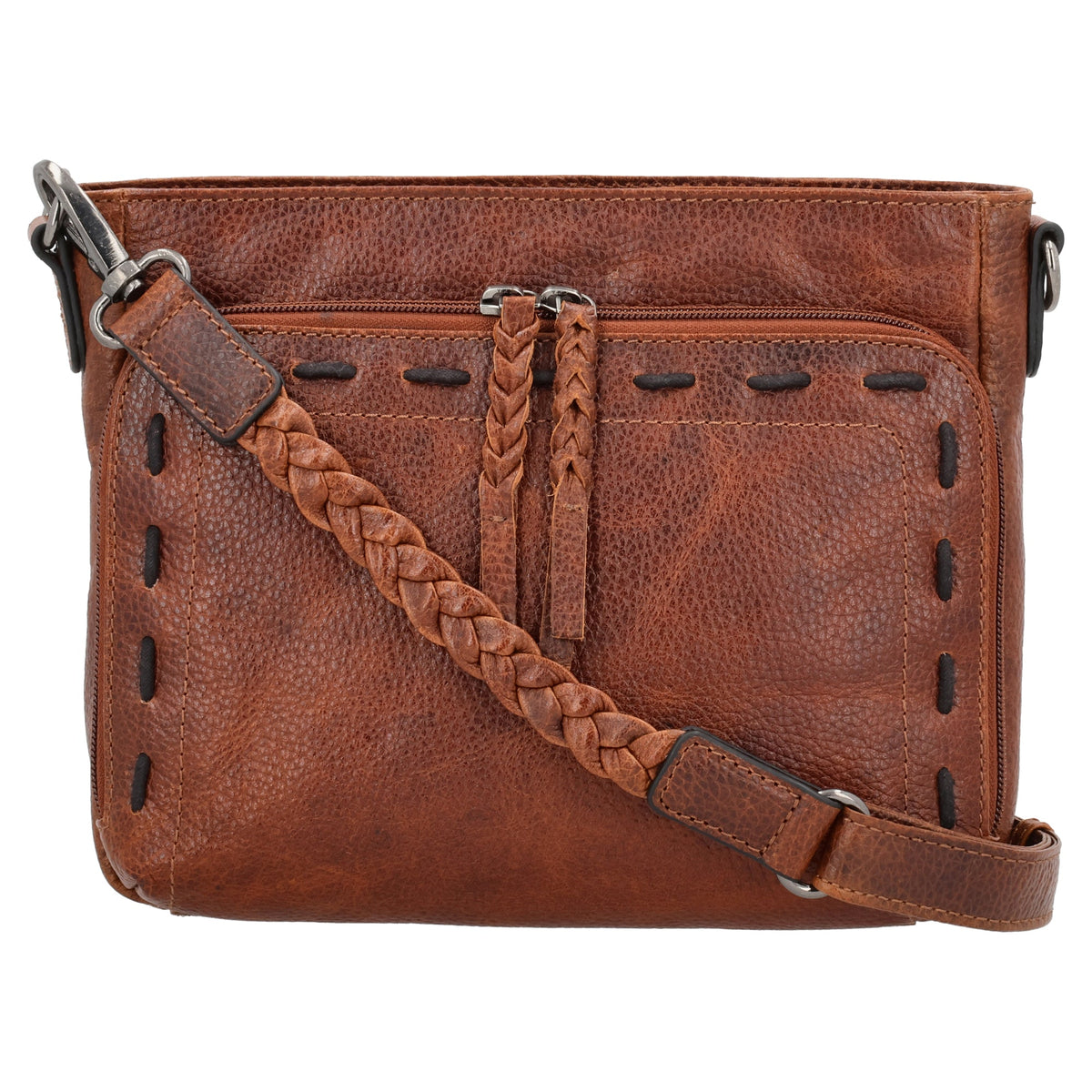 Concealed Carry Zoe Leather Crossbody in Cognac – front view