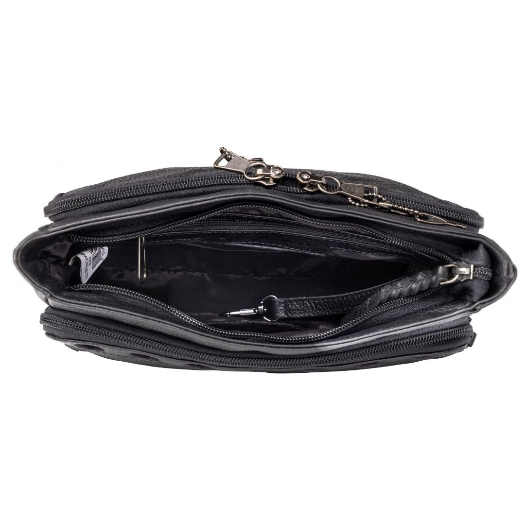 Concealed Carry Zoe Leather Crossbody in Black – interior view