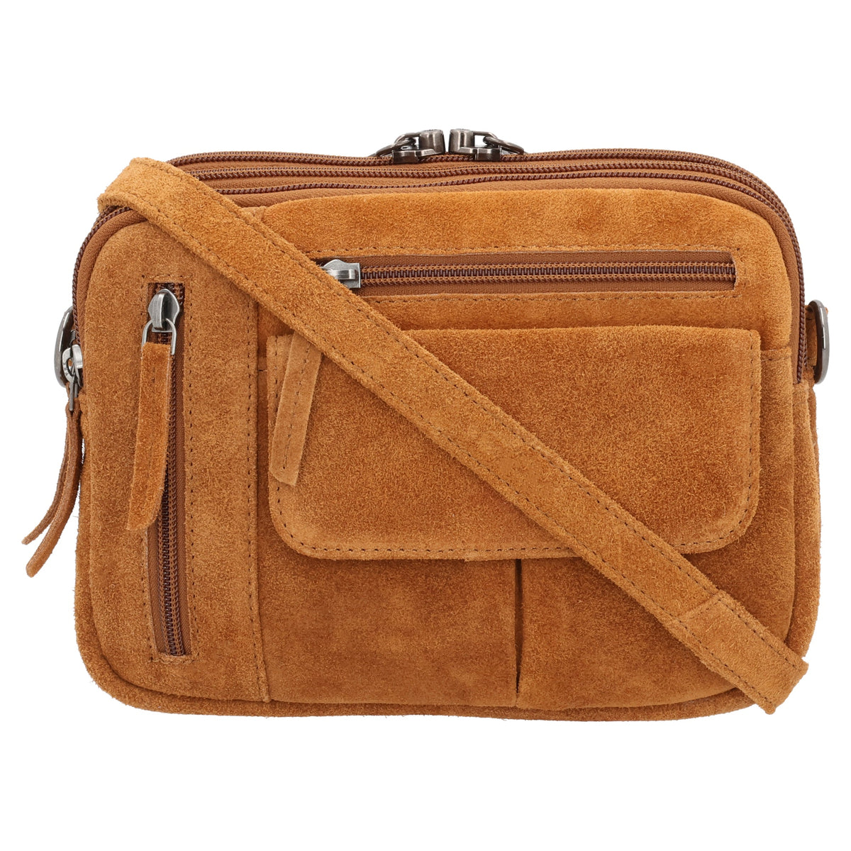 Concealed Carry Hadley Suede Crossbody in Chestnut – front view