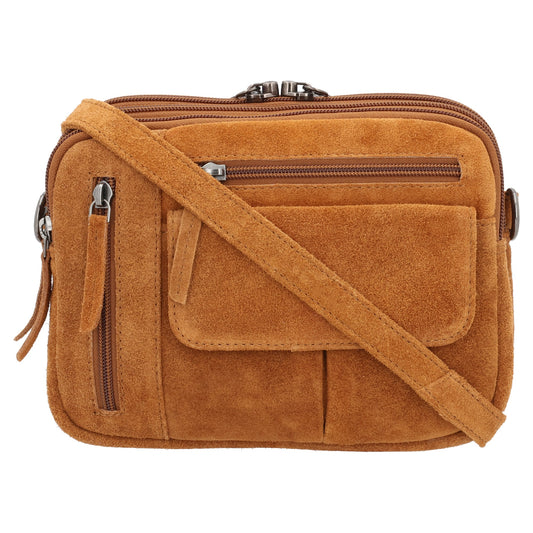 Concealed Carry Hadley Suede Crossbody in Chestnut – front view
