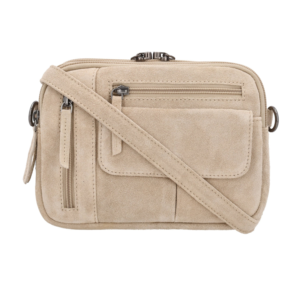 Concealed Carry Hadley Suede Crossbody in Sand – front view