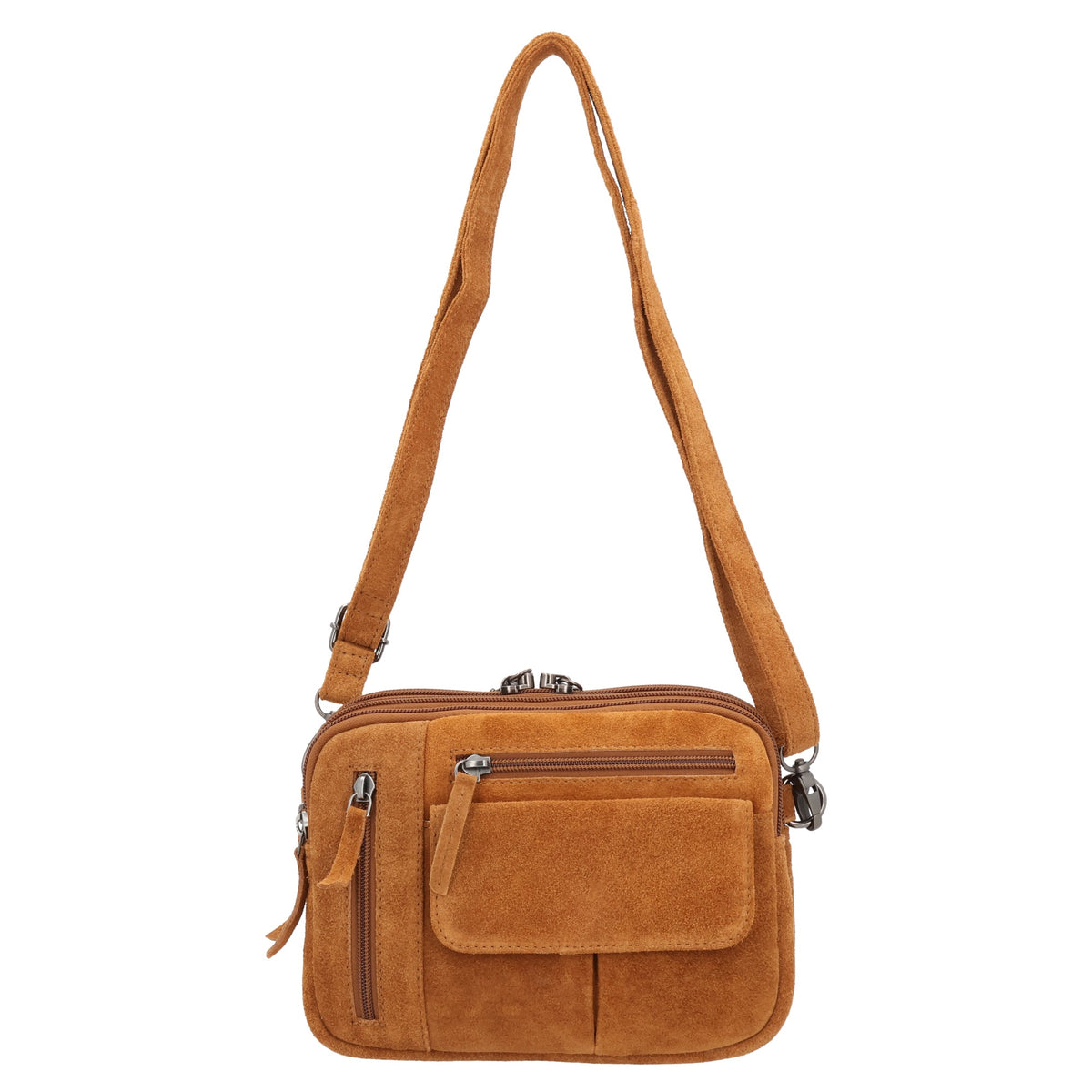 Concealed Carry Hadley Suede Crossbody in Chestnut – front view 2