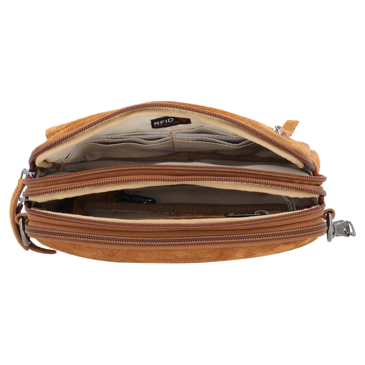 Concealed Carry Hadley Suede Crossbody in Chestnut – interior view