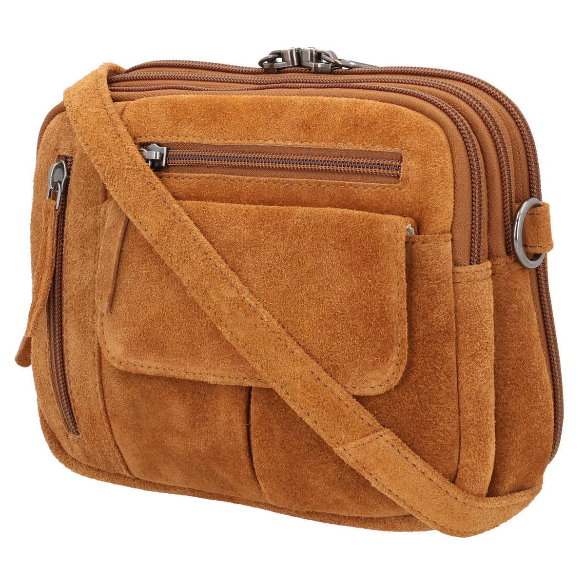 Concealed Carry Hadley Suede Crossbody in Chestnut – side view