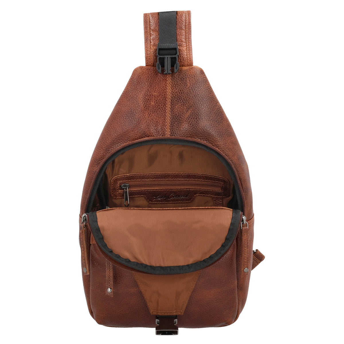 Concealed Carry Unisex Grayson Buffalo Leather Sling in Cognac – interior view
