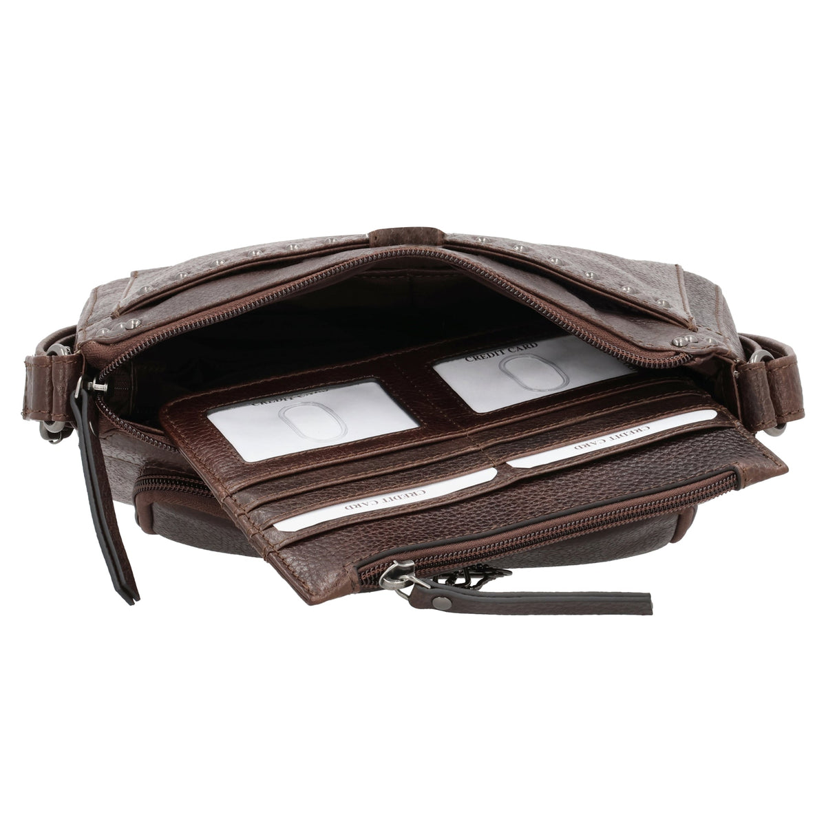 Concealed Carry Leah Buffalo Leather Crossbody with Wallet in Dark Brown – wallet detail 3