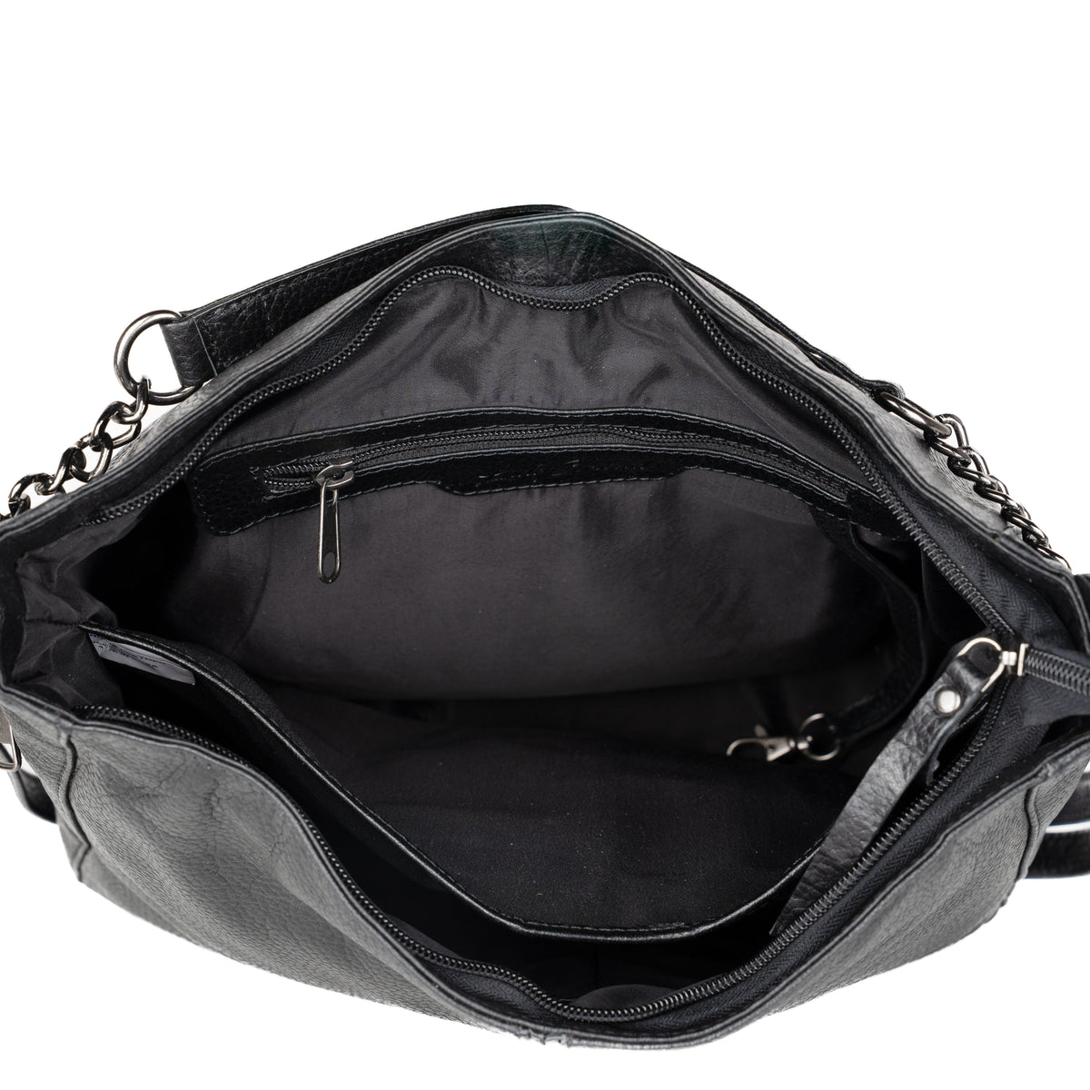Concealed Carry Ava Leather Hobo in Black – interior view