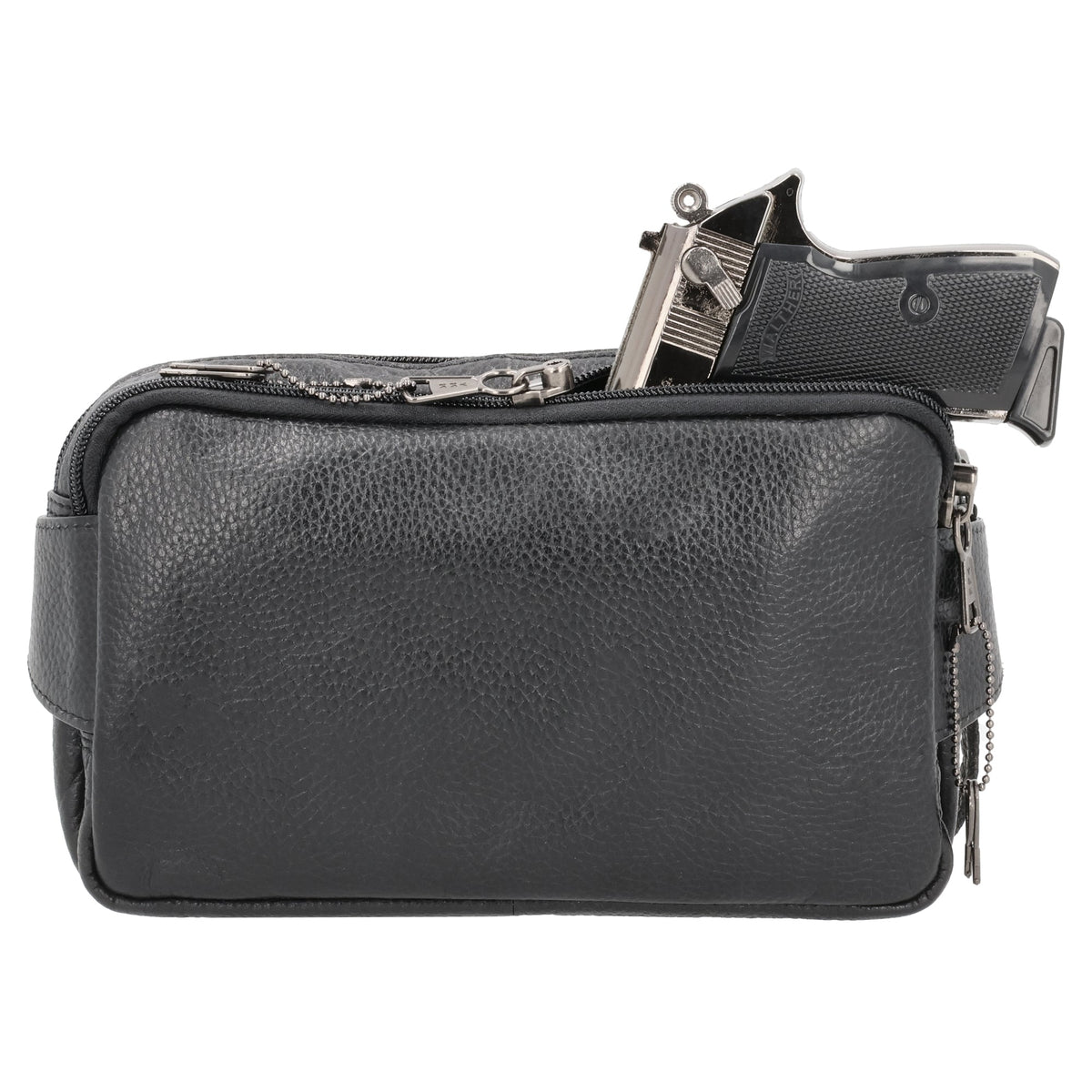 Concealed Carry Laney Buffalo Belt Bag in Black – shown with handgun