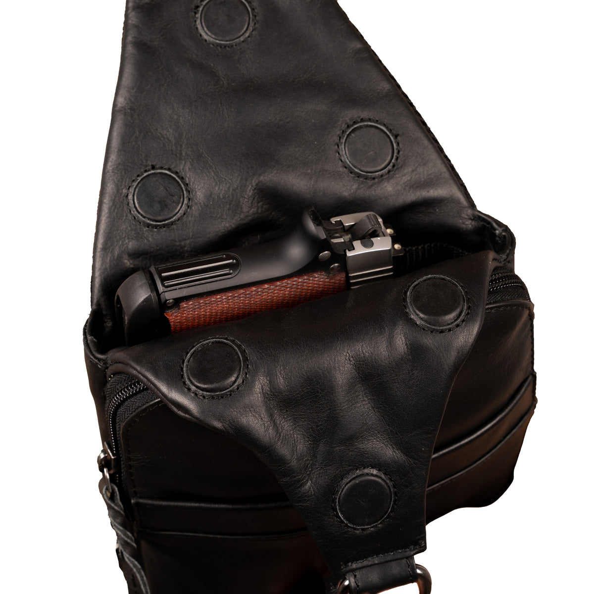Concealed Carry Unisex Dakota Leather Sling in Cognac / Regular – interior view 3
