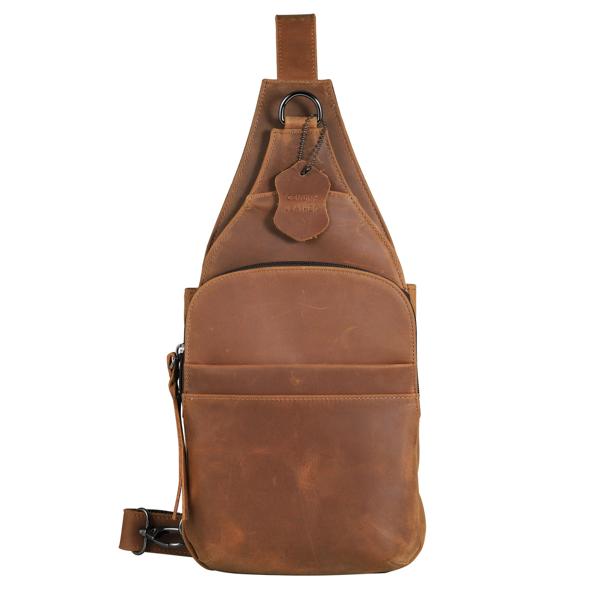 Concealed Carry Unisex Dakota Leather Sling in Cognac / Regular – front view 4