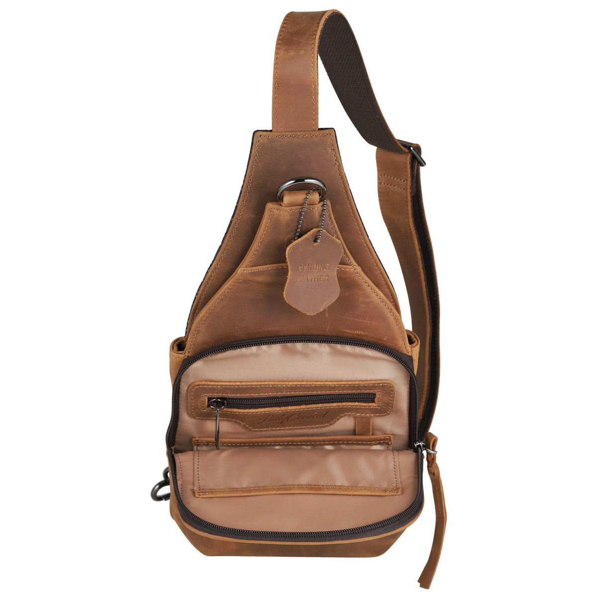 Concealed Carry Unisex Dakota Leather Sling in Cognac / Regular – interior view 5
