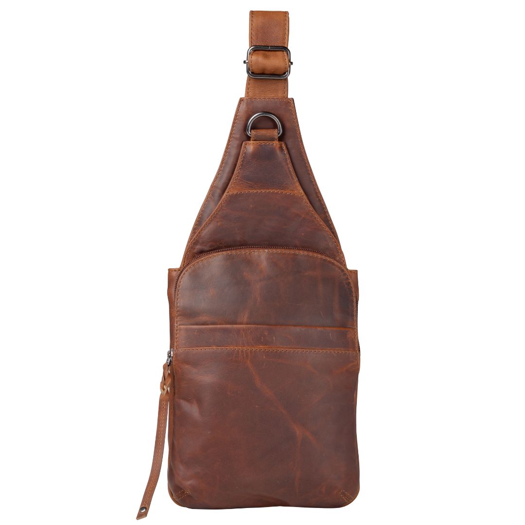 Concealed Carry Unisex Dakota Leather Sling in Cognac / Regular – front view