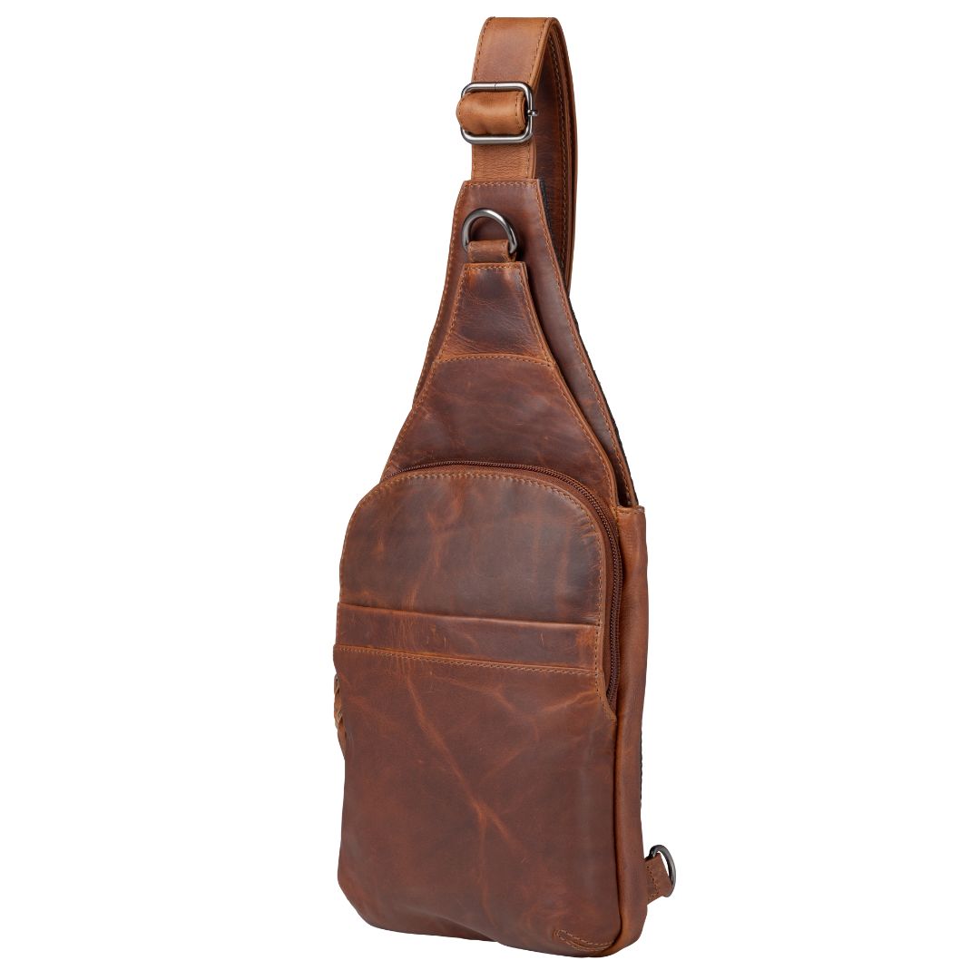 Concealed Carry Unisex Dakota Leather Sling in Cognac / Regular – side view