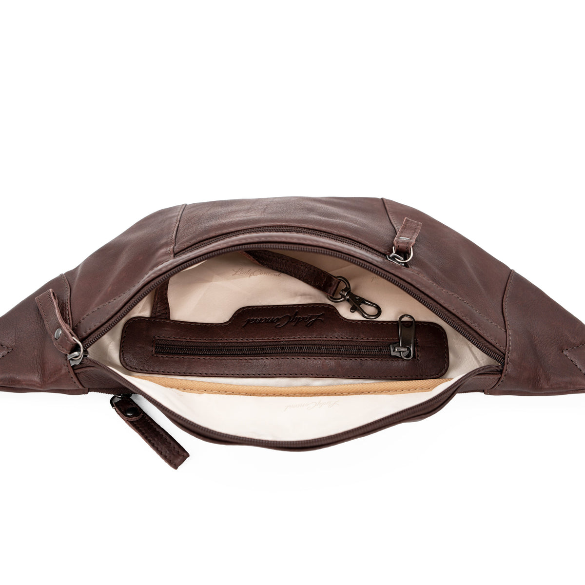 Concealed Carry Charlie Magnetic Leather Sling in Dark Brown – interior view