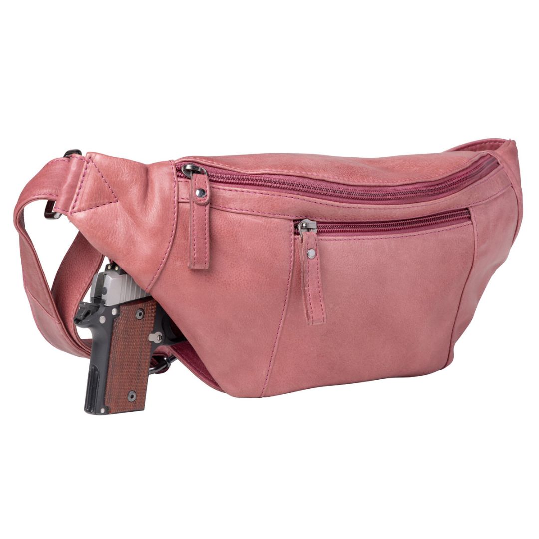 Concealed Carry Charlie Magnetic Leather Sling in Plum – holster compartment