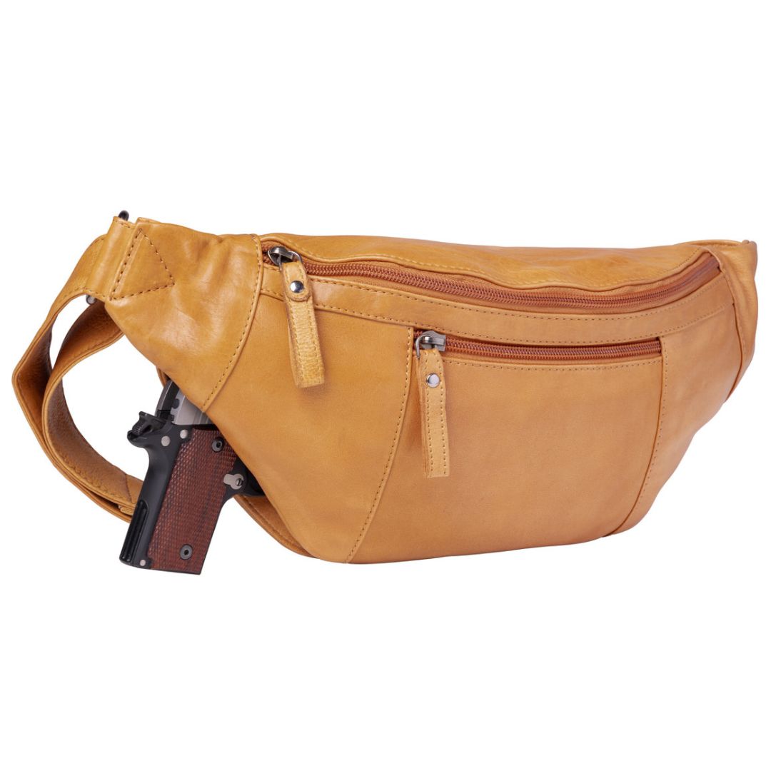 Concealed Carry Charlie Magnetic Leather Sling in Tan – holster compartment