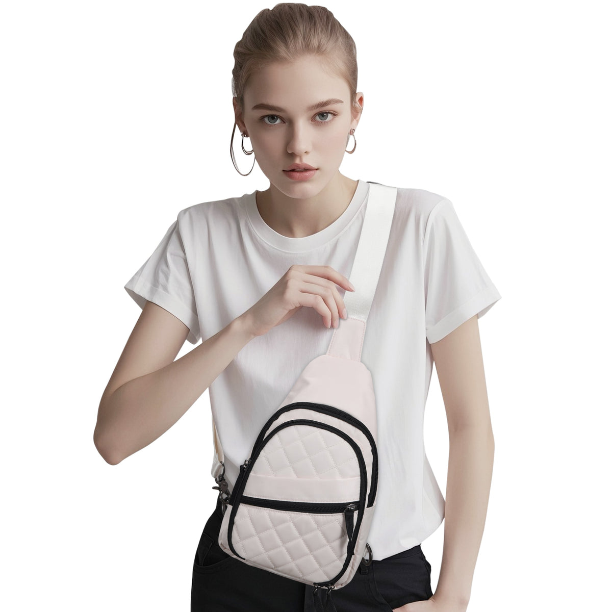 Concealed Carry Sarah Nylon Sling in Cream – worn by model 5