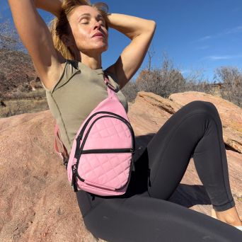Concealed Carry Sarah Nylon Sling in Coral – worn by model