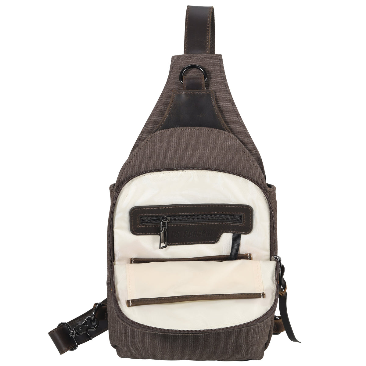 Concealed Carry Sling Bag in Dark Brown – interior view