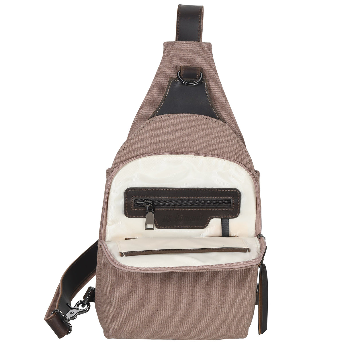 Concealed Carry Sling Bag in Light Brown – interior view