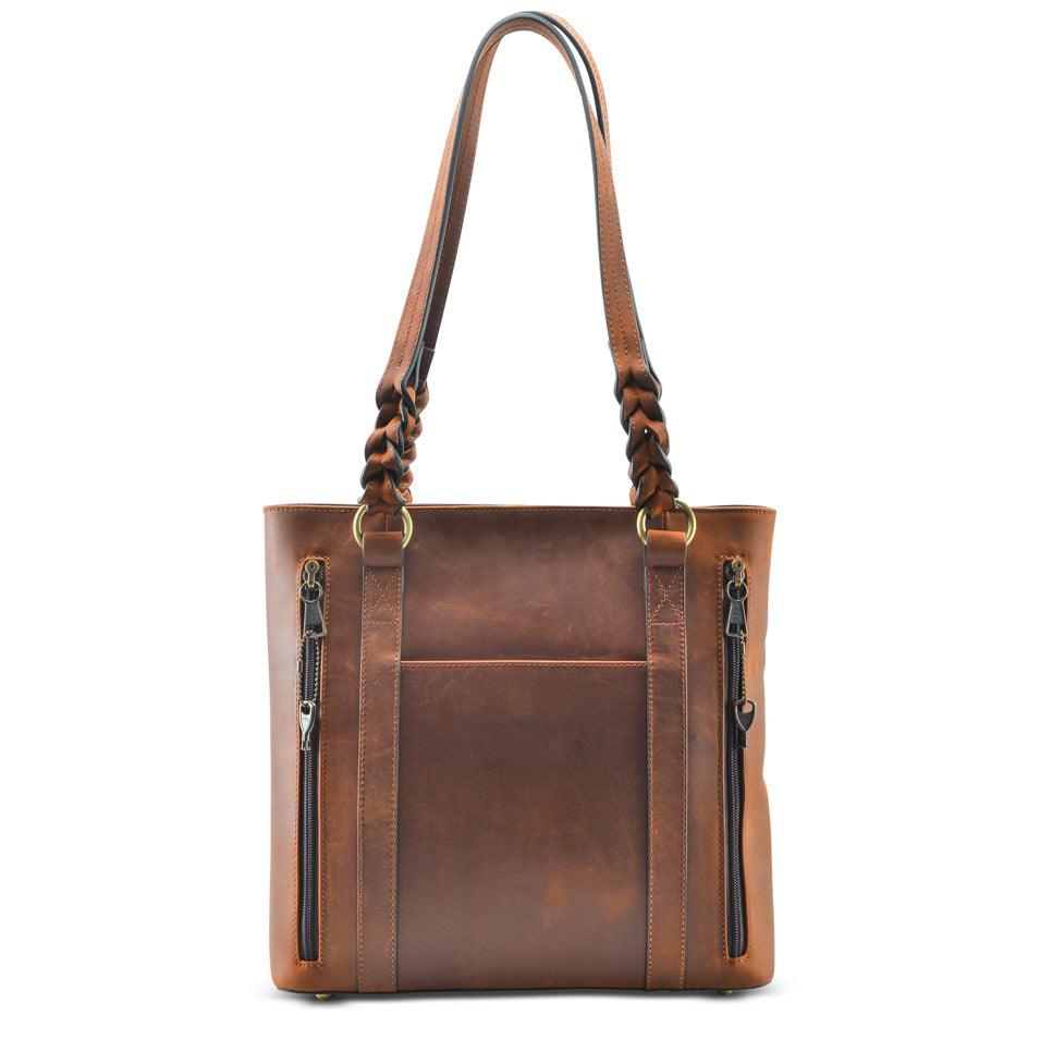 Bella Concealed Carry Leather Tote in Distressed Brown – back view