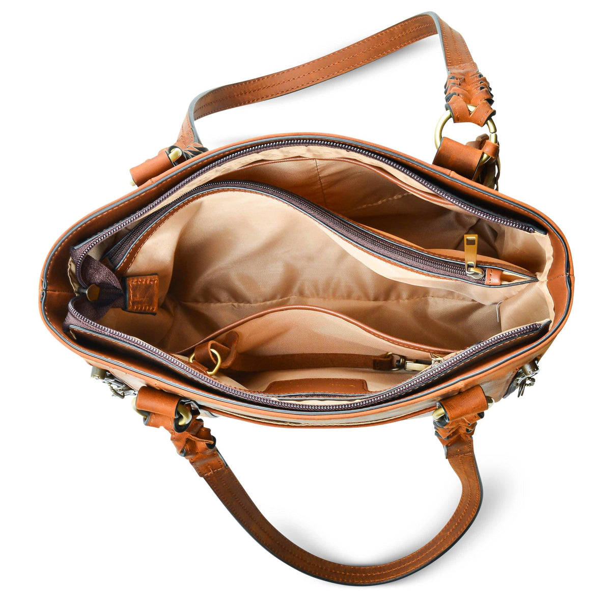 Bella Concealed Carry Leather Tote in Distressed Brown – interior view