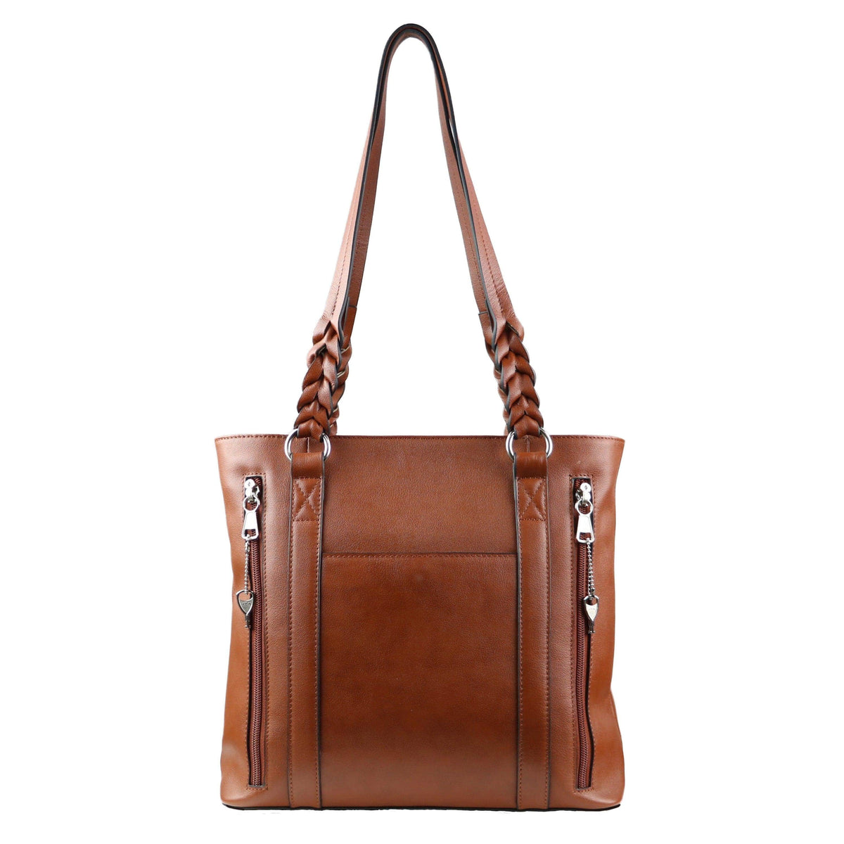 Bella Concealed Carry Leather Tote in Cognac – back view 2