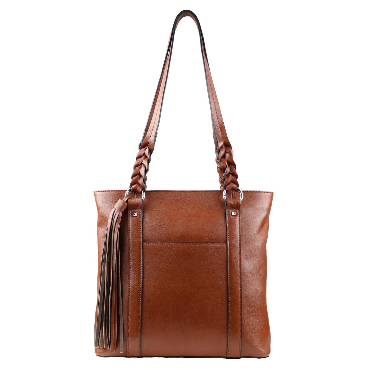 Bella Concealed Carry Leather Tote in Cognac – front view 2