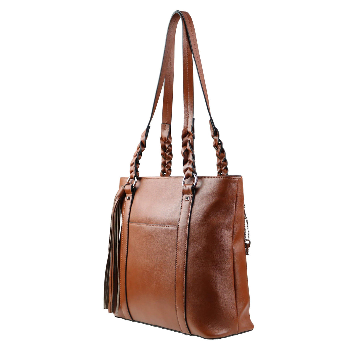 Bella Concealed Carry Leather Tote in Cognac – side view 3