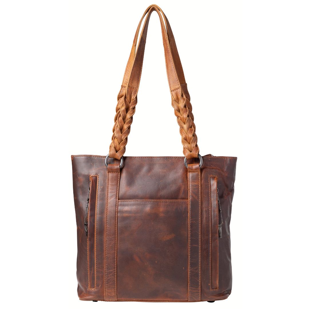 Bella Concealed Carry Leather Tote in Cognac – back view