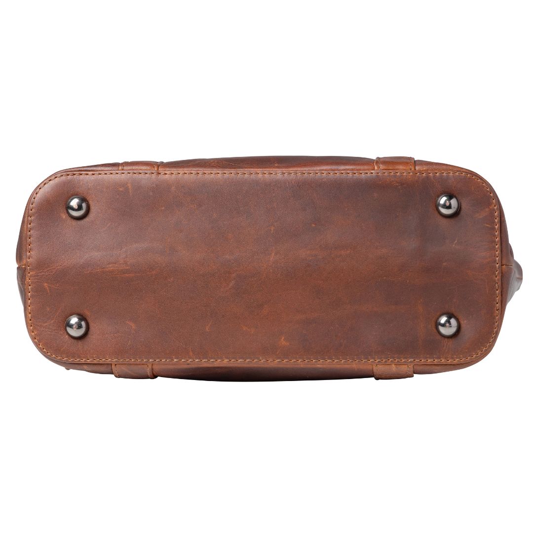 Bella Concealed Carry Leather Tote in Cognac – bottom view
