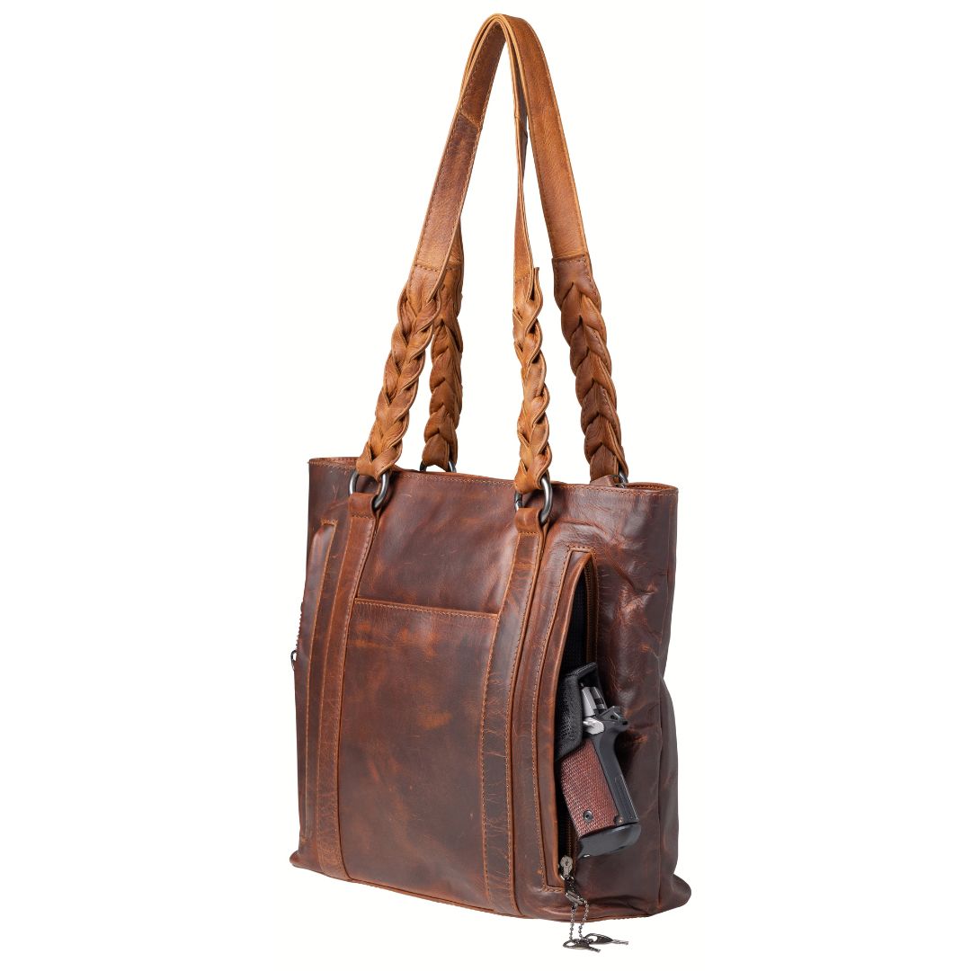 Bella Concealed Carry Leather Tote in Cognac – concealment pocket