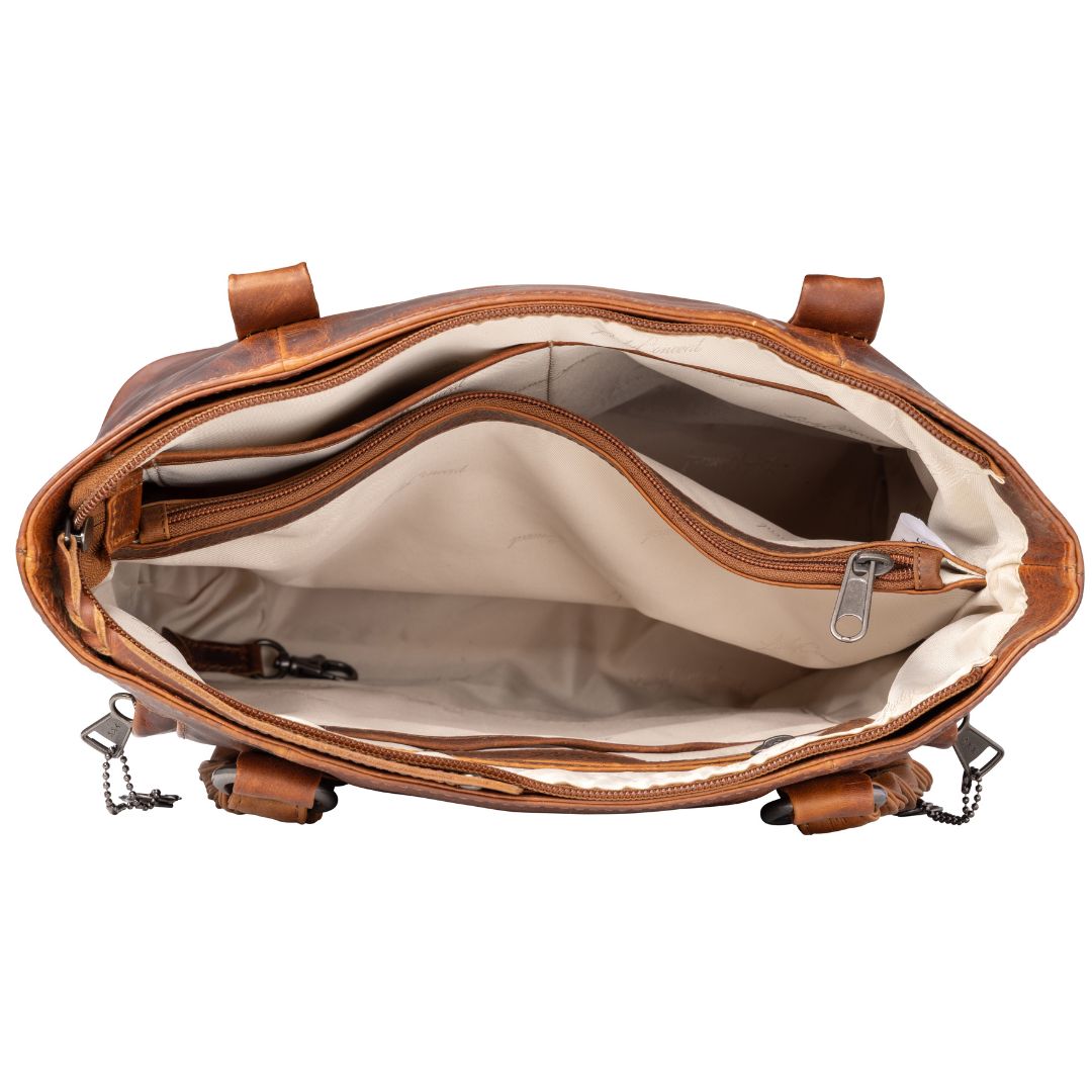 Bella Concealed Carry Leather Tote in Cognac – interior view