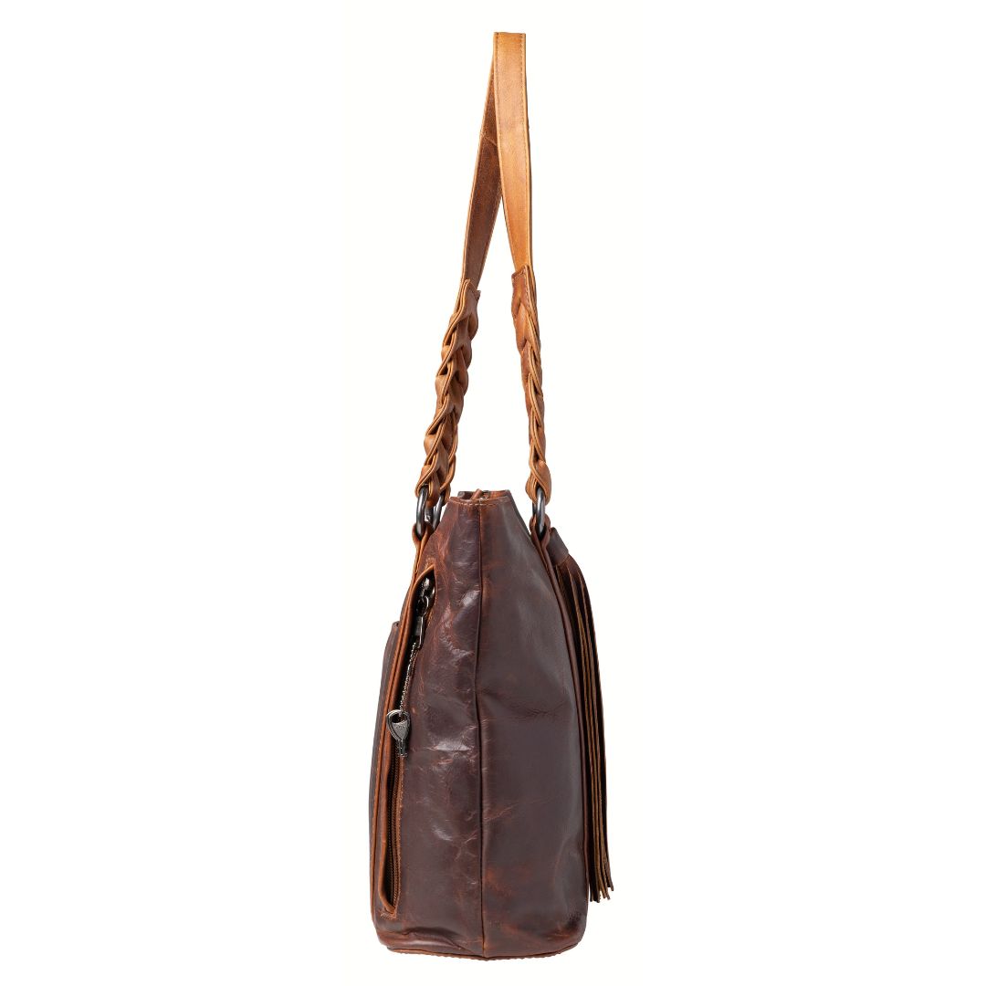 Bella Concealed Carry Leather Tote in Cognac – side view 2