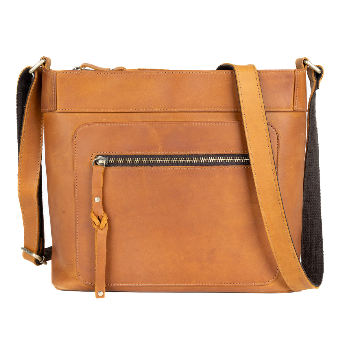 Concealed Carry Delaney Leather Crossbody in Distressed Light Brown – front view