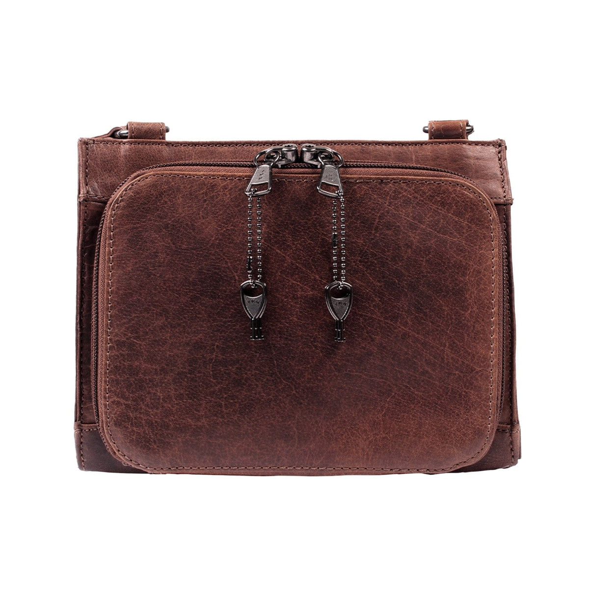 Concealed Carry Raelynn Buffalo Leather Crossbody RFID Organizer in Cognac – concealment pocket 2