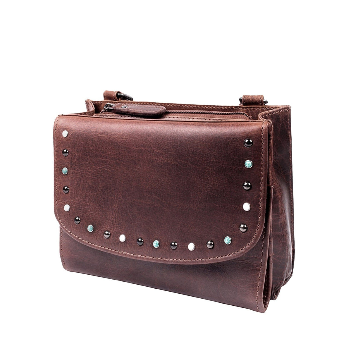 Concealed Carry Raelynn Buffalo Leather Crossbody RFID Organizer in Cognac – concealment pocket