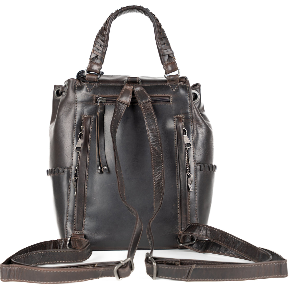 Concealed Carry Allie Leather Backpack in Gray – back view 2