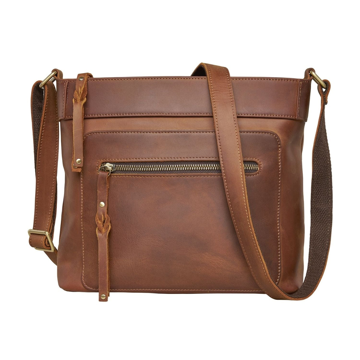 Delaney Concealed Carry Crossbody in Distressed Dark Brown – front view