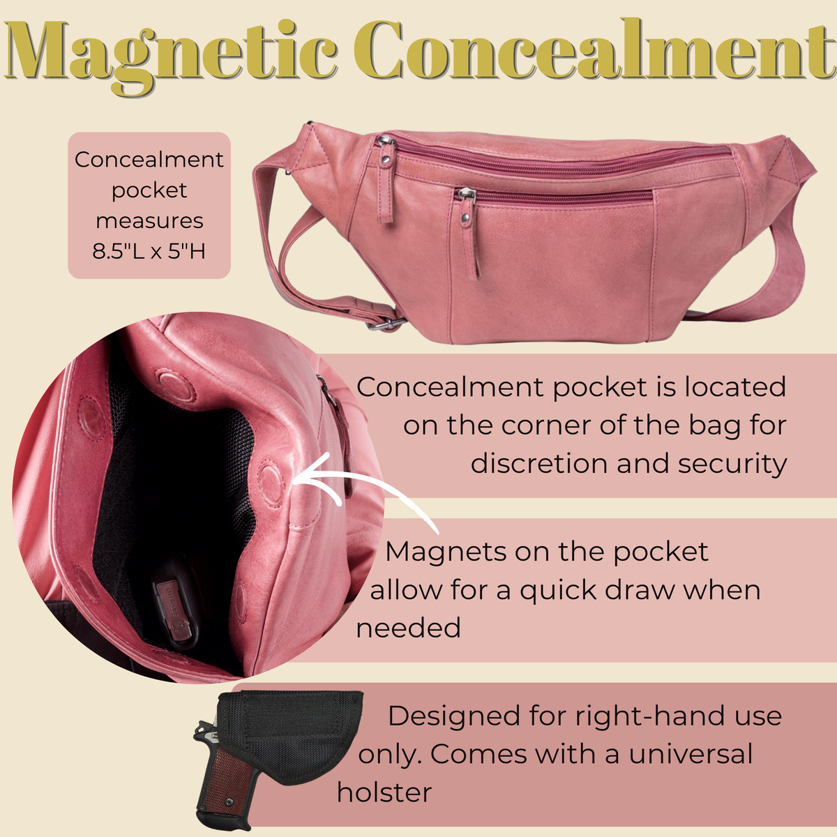 Concealed Carry Charlie Magnetic Leather Sling in Dark Brown – shown with handgun 2