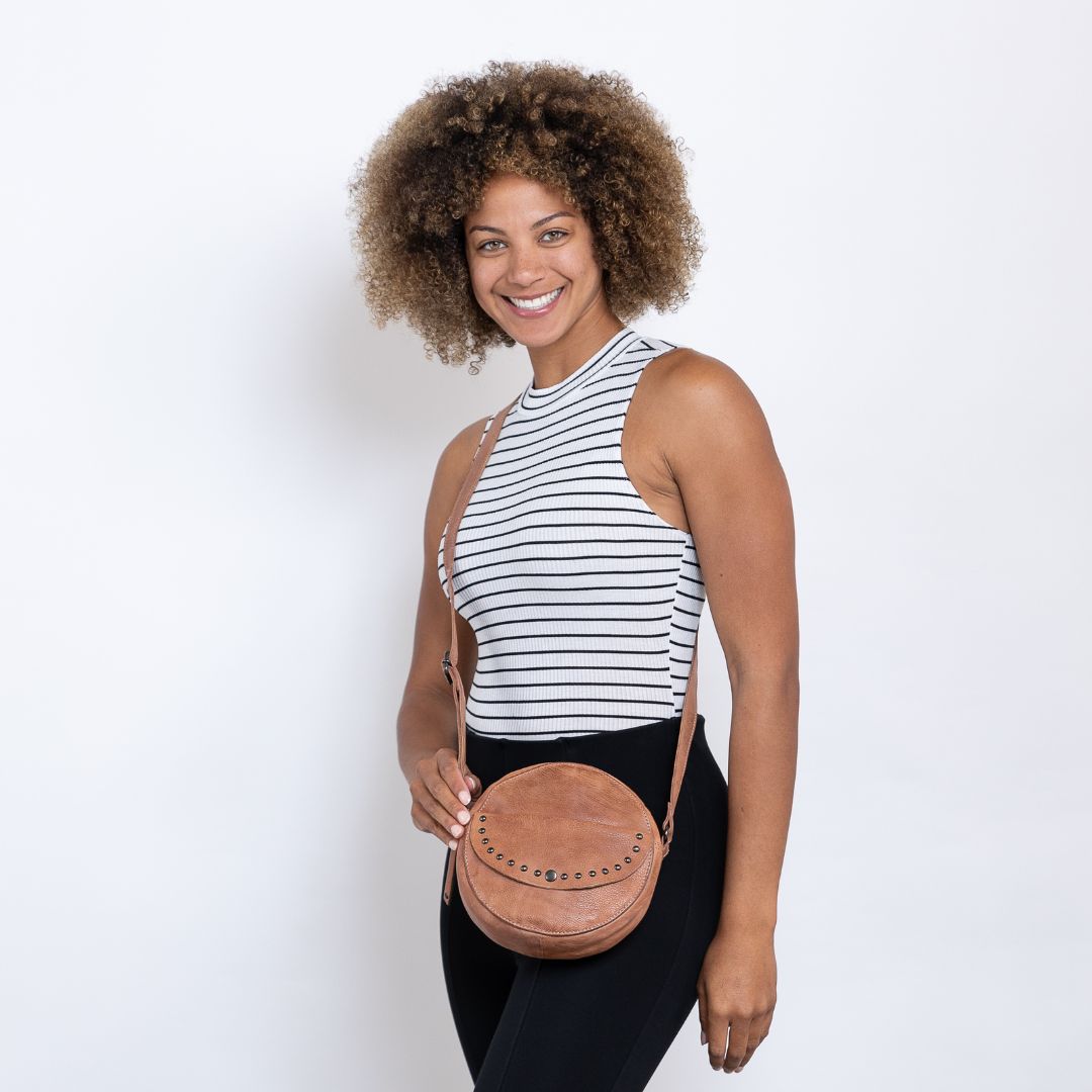 Women's Concealed Carry Mia Crossbody Purse in Blush – worn by model