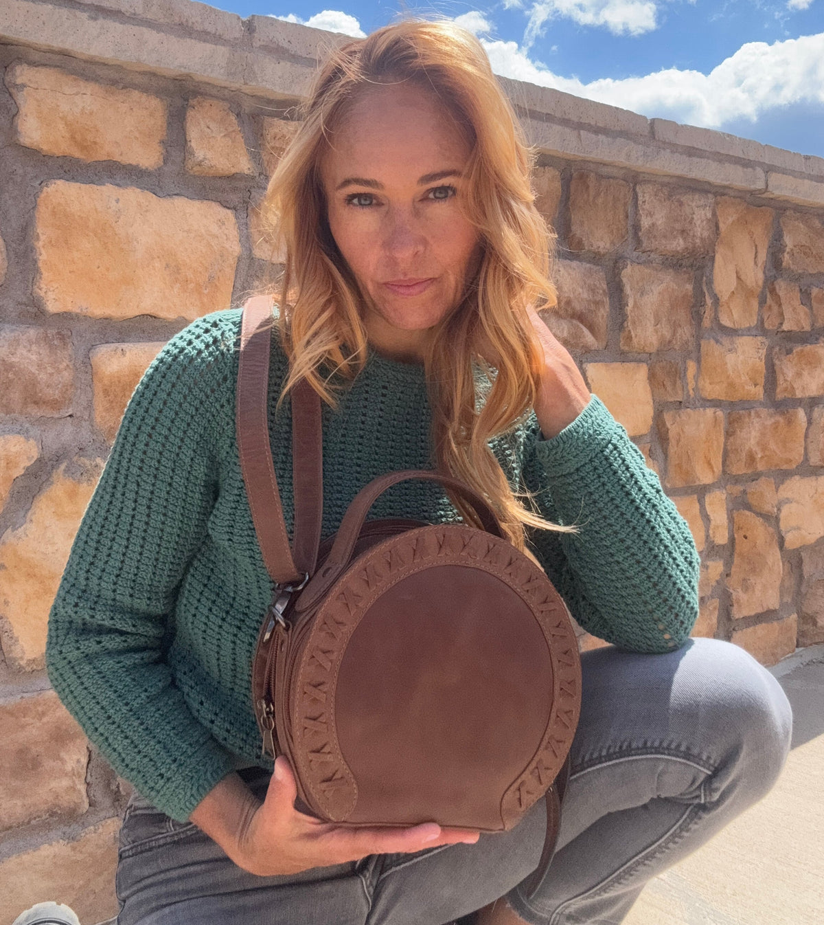 Concealed Carry Oaklee Crossbody Organizer in Mahogany – worn by model