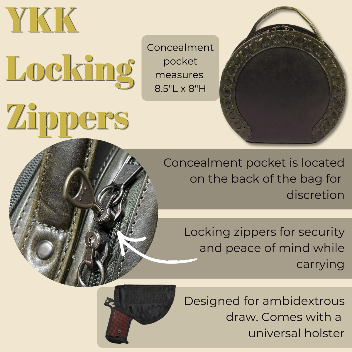 Concealed Carry Oaklee Crossbody Organizer in Mahogany – shown with handgun
