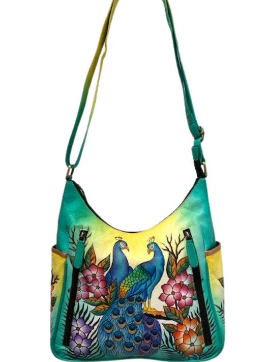 Concealed By Janko Peacock Conceal and Carry Handbag Genuine Leather Hand Painted
