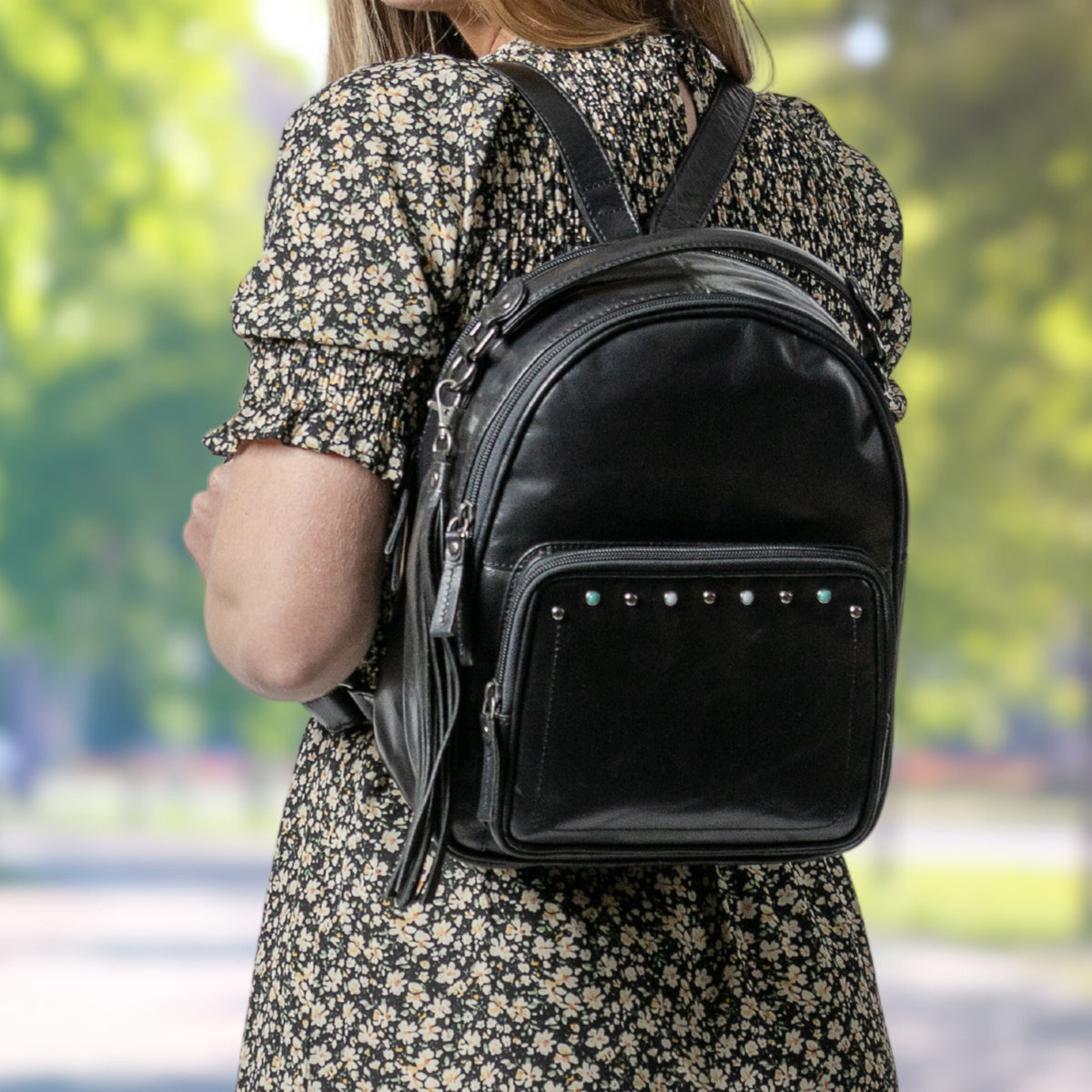 Concealed Carry Sawyer Leather Backpack in Dusty Black – additional view 1