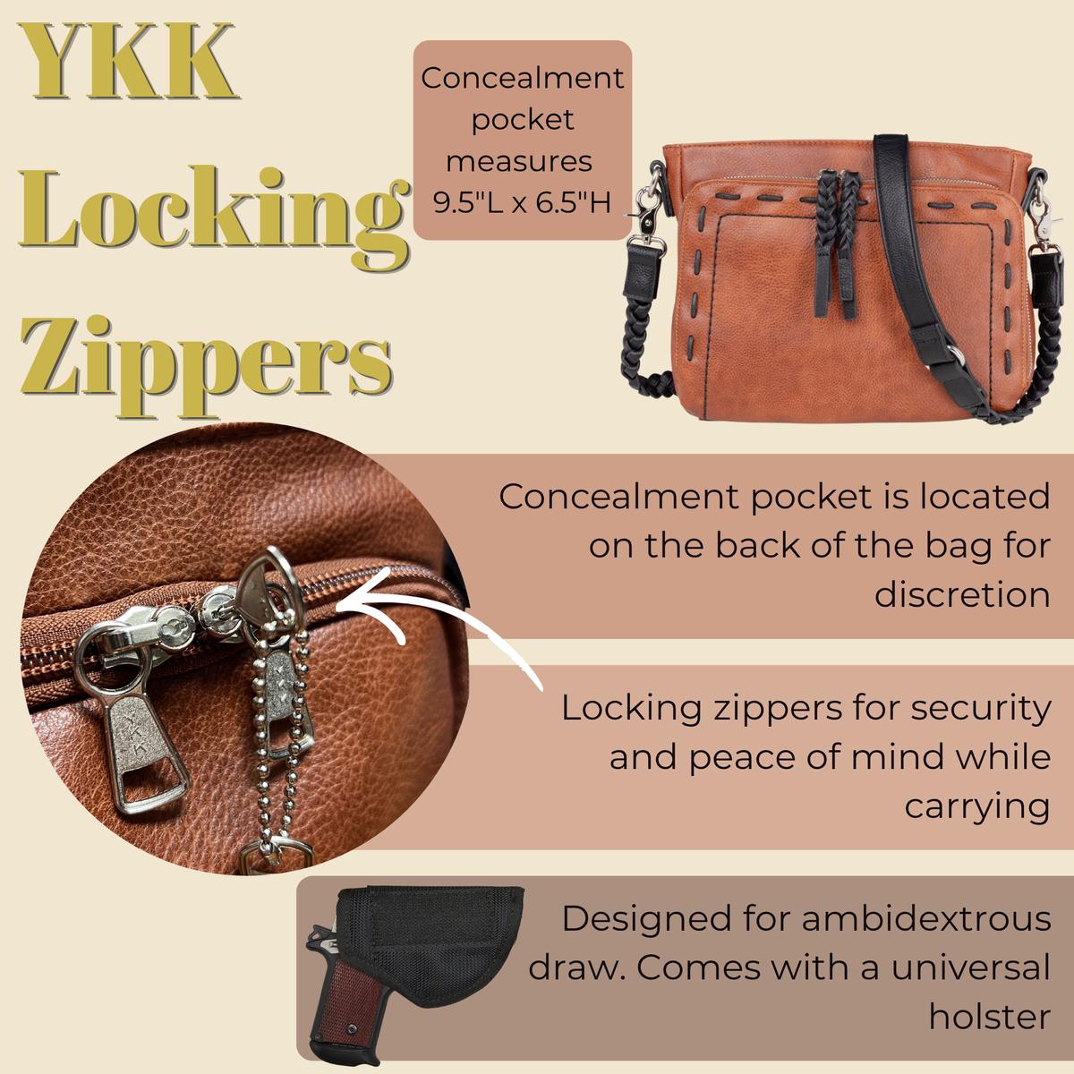 Skylar Concealed Carry Crossbody Organizer in Burgundy – shown with handgun 5