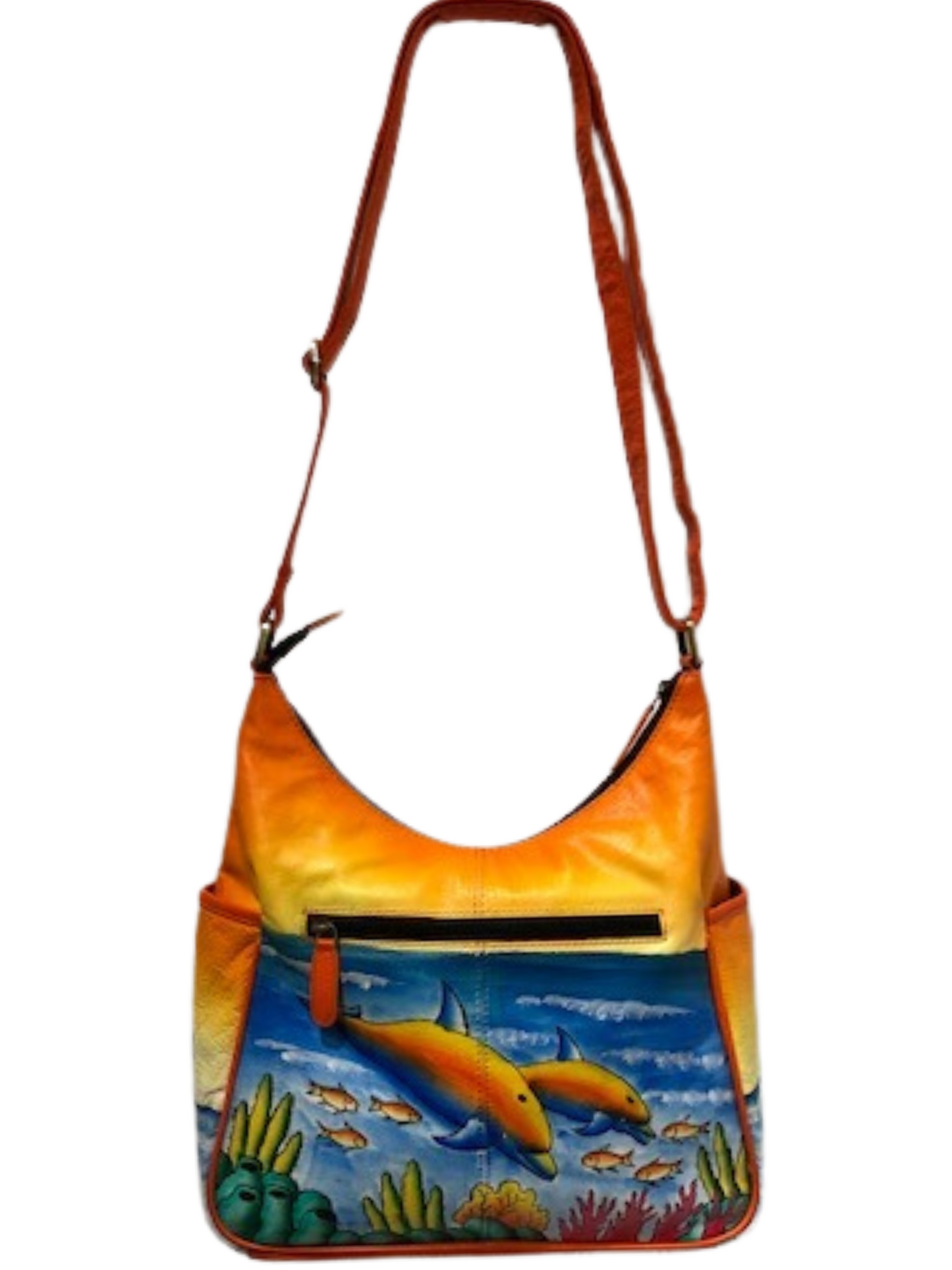 Concealed By Janko Hand Painted Dolphin Genuine Leather Conceal and Carry Handbag