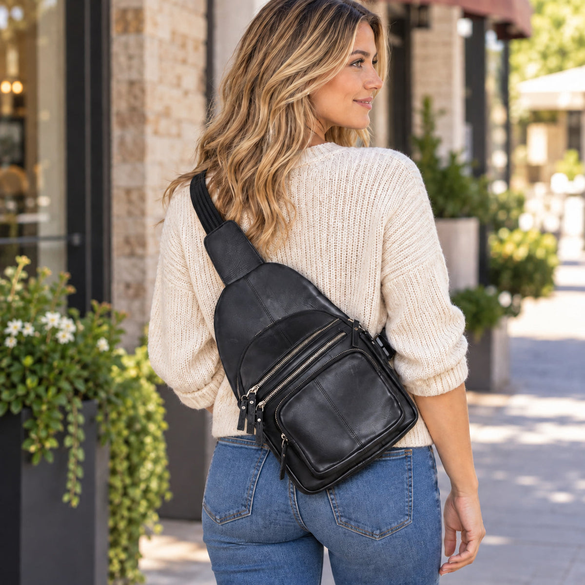 Concealed Carry Weston Lambskin Sling – worn by model 2